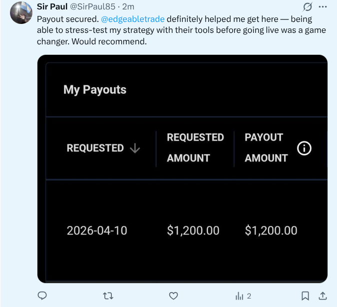 Edgeable user payout testimonial screenshot
